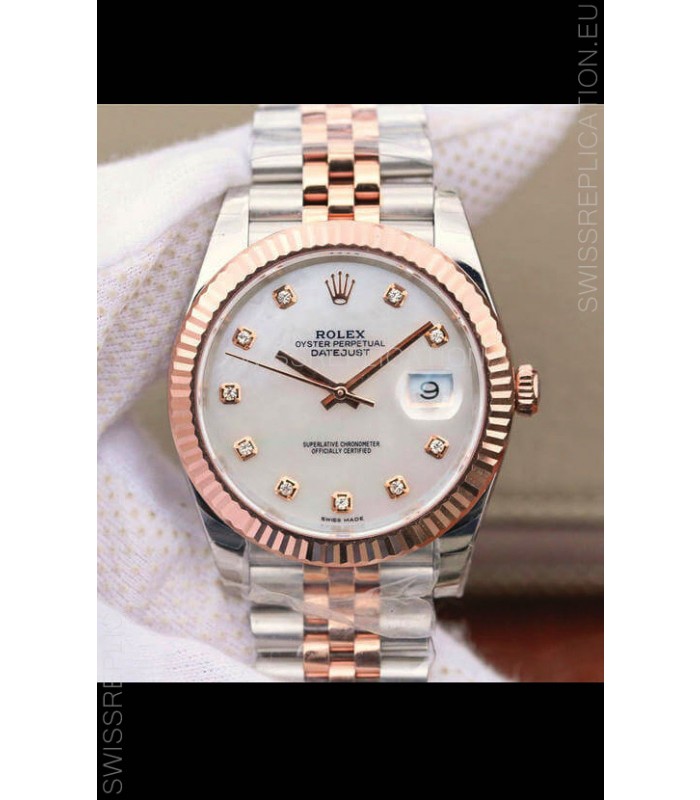 Rolex Datejust 41MM Cal.3135 Movement Swiss Replica Watch in 904L Steel Two Tone Pearl Dial
