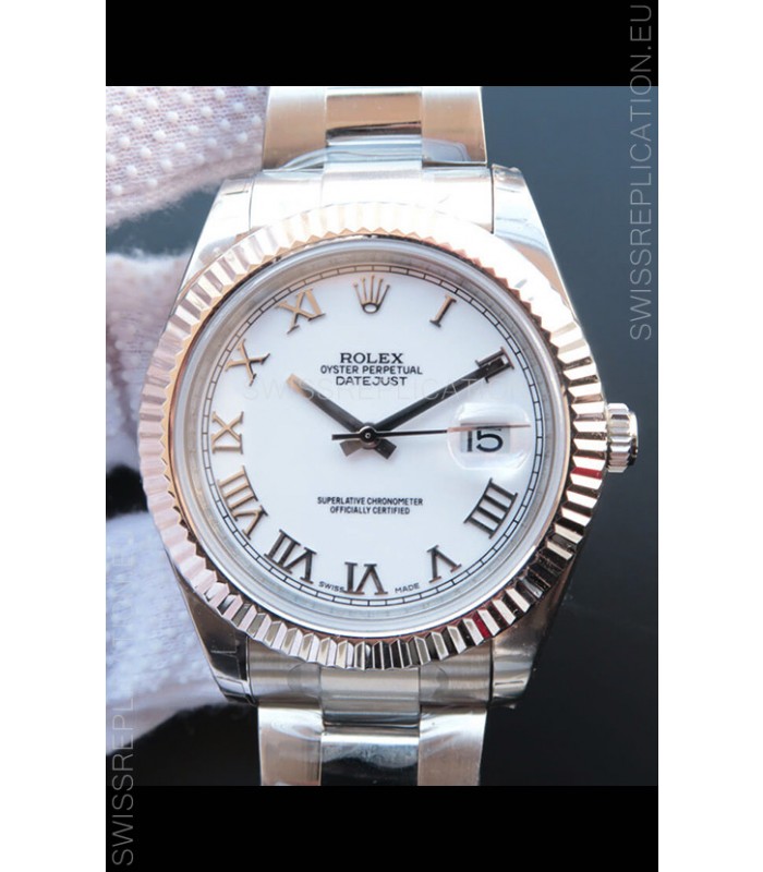 Rolex Datejust 41MM Cal.3135 Movement Swiss Replica Watch in 904L Steel Roman White Dial