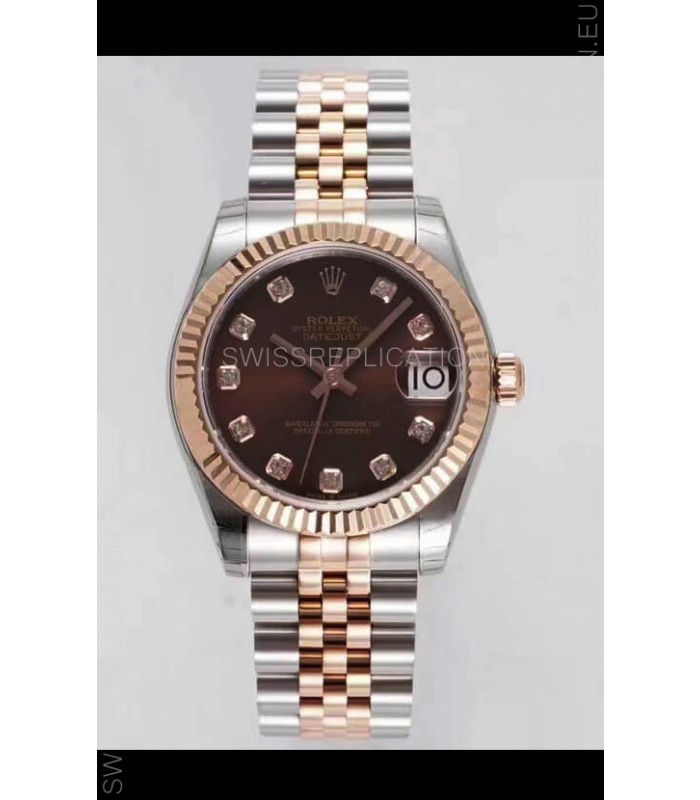 Rolex Datejust 31MM Cal.3135 Movement Swiss Replica Brown Dial Jubilee Strap - Ultimate 904L Steel Watch