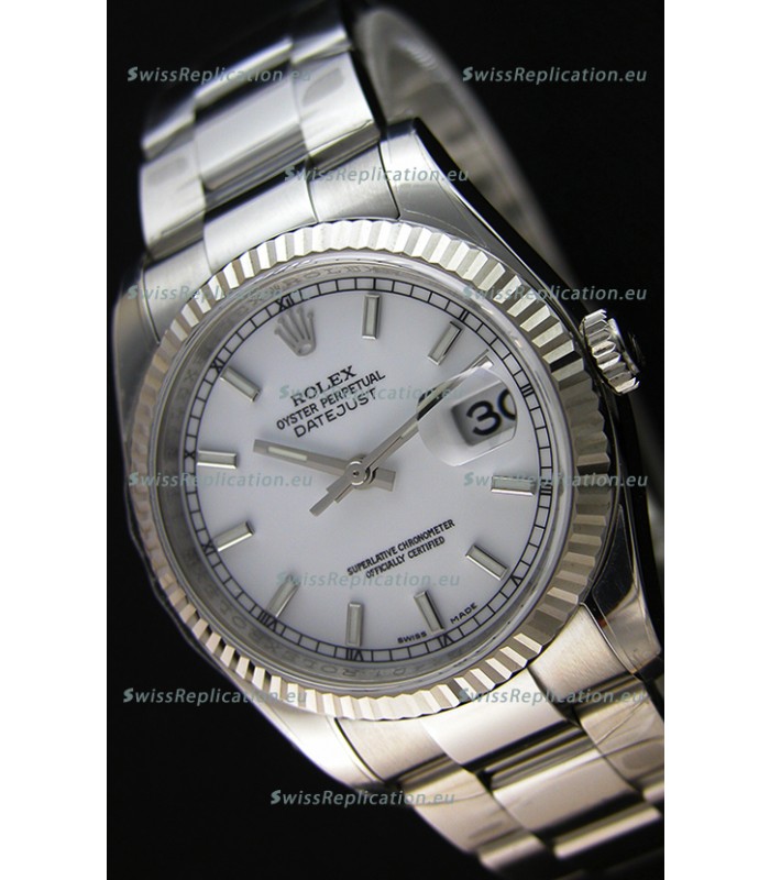 Rolex Datejust 36MM Cal.3135 Movement Swiss Replica White Dial Oyster Strap - Ultimate 904L Steel Watch 