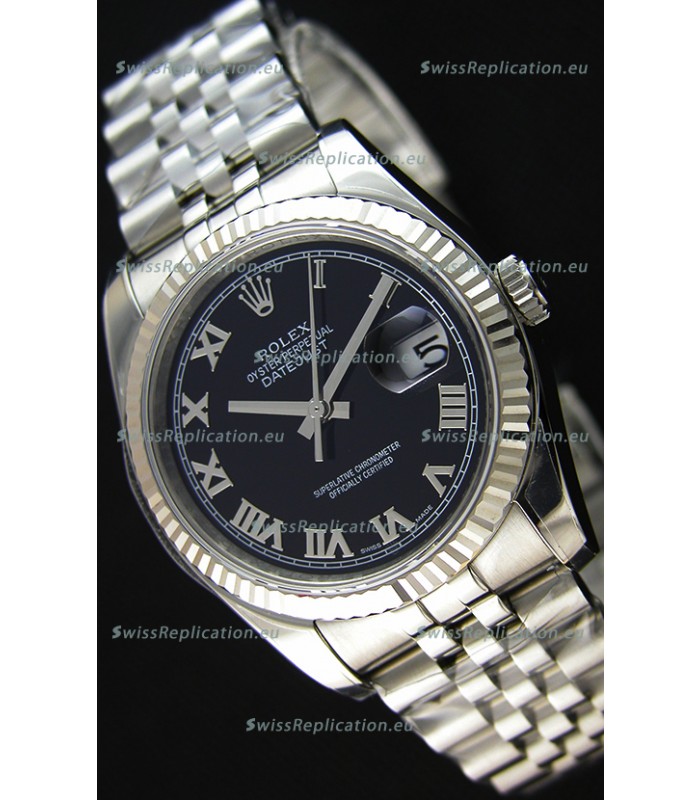 Rolex Datejust 36MM Cal.3135 Movement Swiss Replica Black Dial Jubilee Strap - Ultimate 904L Steel Watch 