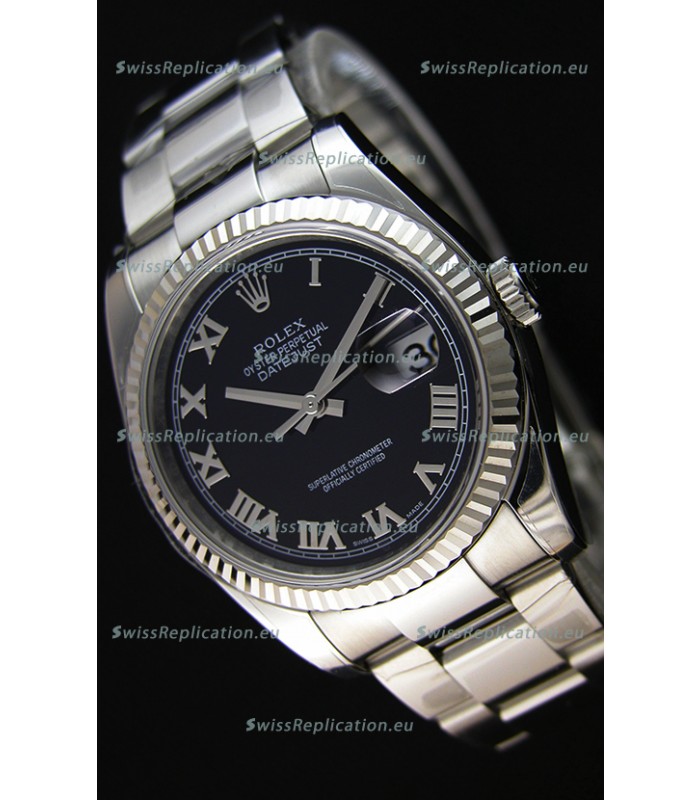 Rolex Datejust 36MM Cal.3135 Movement Swiss Replica Black Dial Oyster Strap - Ultimate 904L Steel Watch 