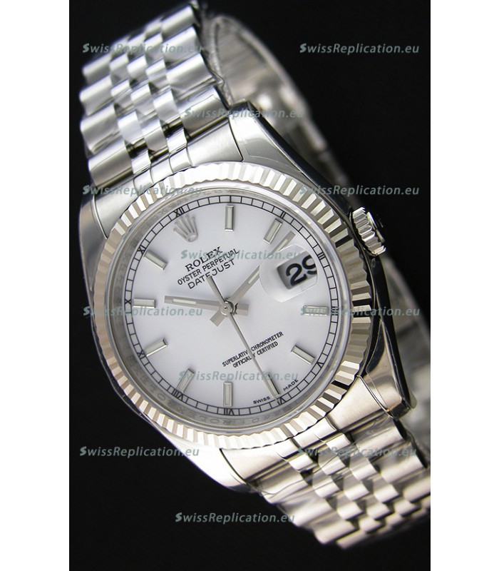 Rolex Datejust 36MM Cal.3135 Movement Swiss Replica White Dial Jubilee Strap - Ultimate 904L Steel Watch 