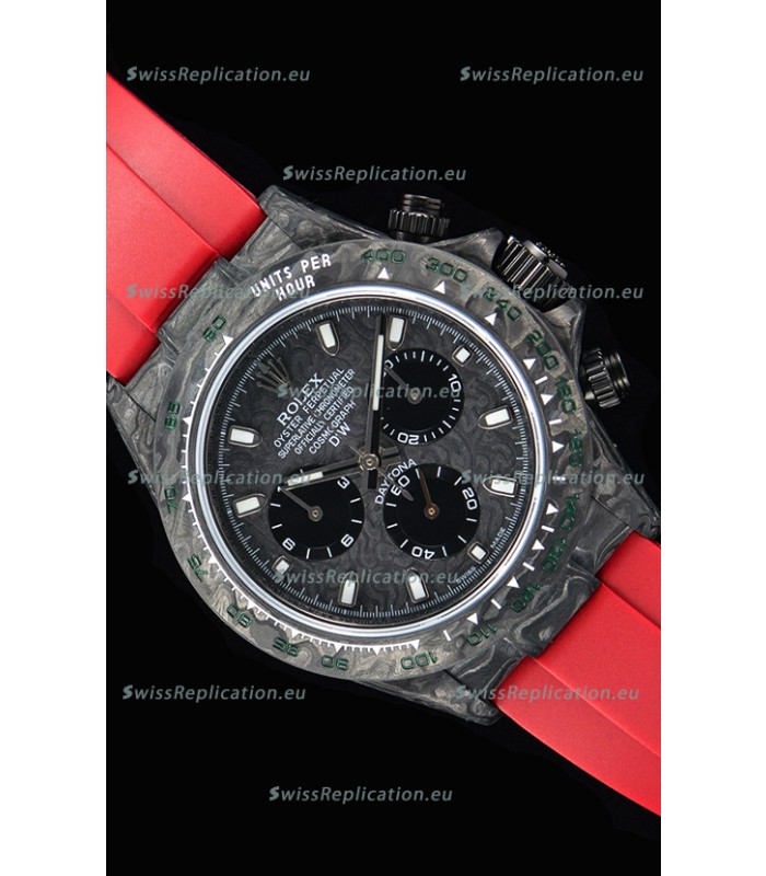 Rolex Daytona DiW Forged Cabon Casing 1:1 Mirror Replica with Red Strap 
