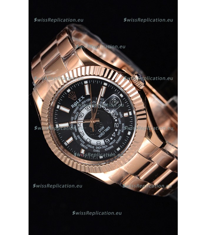 Rolex SkyDweller Swiss Watch in 18K Rose Gold Case - DIW Edition Black Dial 