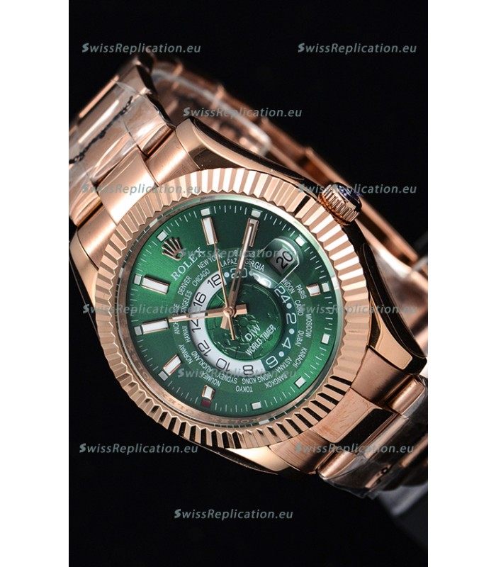 Rolex SkyDweller Swiss Watch in 18K Rose Gold Case - DIW Edition Green Dial 