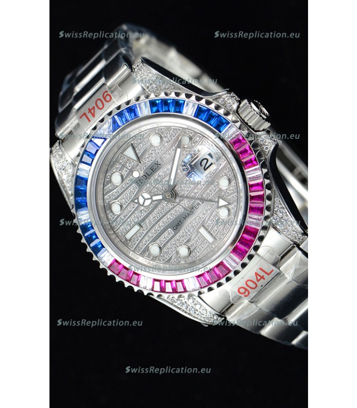 Rolex GMT Masters II Iced out Swiss watch with 904L Steel Case