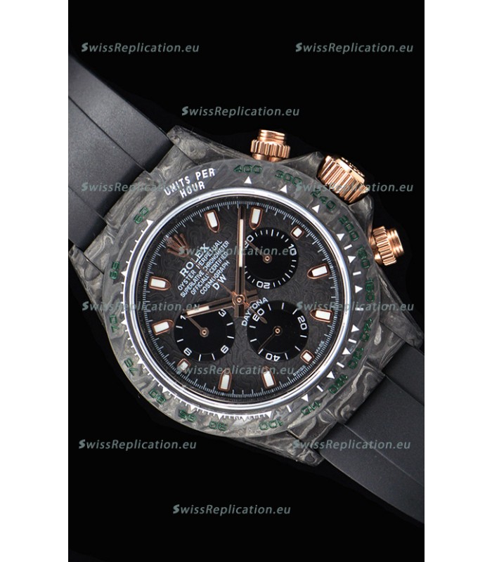 Rolex Daytona DiW Forged Cabon Casing 1:1 Mirror Replica with Black Strap 