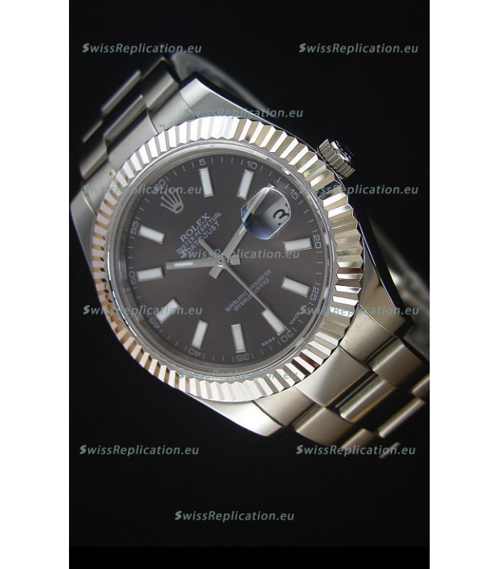Rolex Datejust II 41MM with Cal.3136 Movement Swiss Replica Watch in Grey Dial Stick Markers 
