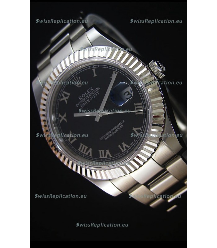 Rolex Datejust II 41MM with Cal.3136 Movement Swiss Replica Watch in Black Dial Roman Numerals
