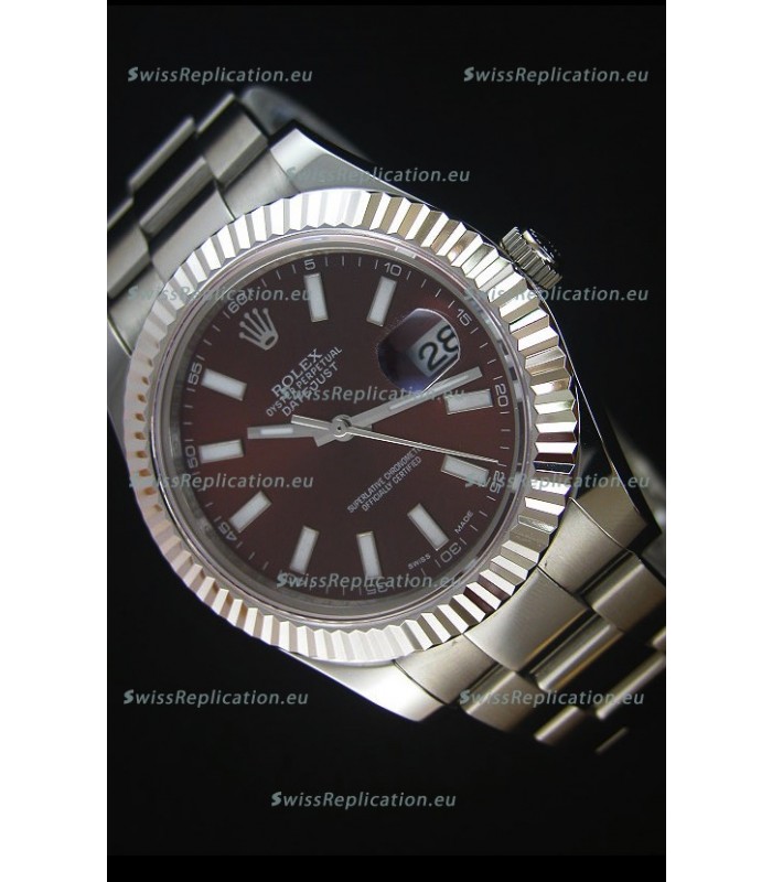 Rolex Datejust II 41MM with Cal.3136 Movement Swiss Replica Watch in Brown Dial Stick Markers 