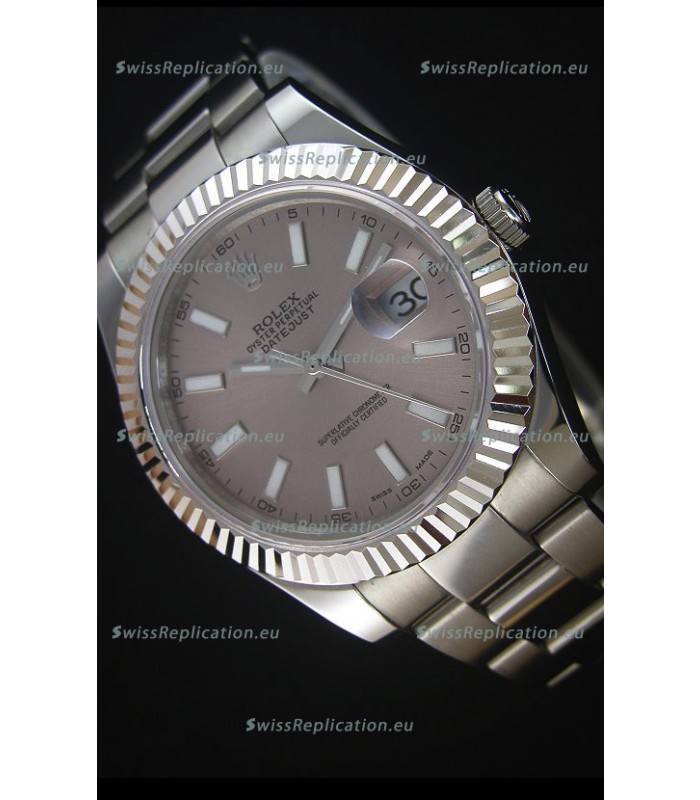 Rolex Datejust II 41MM with Cal.3136 Movement Swiss Replica Watch in Grey Dial Stick Markers 