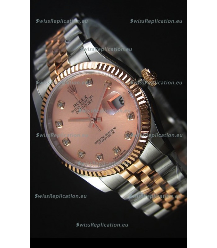 Rolex Datejust Replica Watch Rose Gold with Diamonds Dial in 36MM with 3135 Swiss Movement 