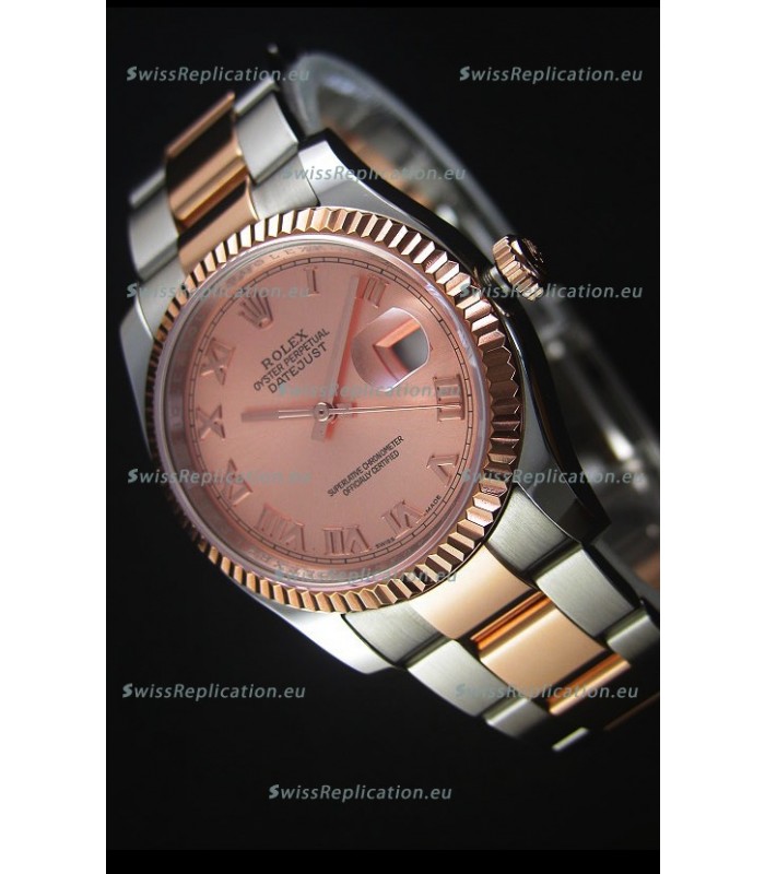 Rolex Datejust Replica Watch Rose Gold with Roman Dial in 36MM with 3135 Swiss Movement 