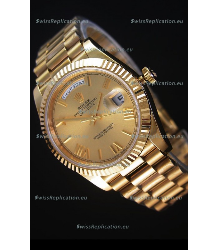 Rolex Day-Date 40MM Replica Watch in Gold Dial Roman Numerals Cal.3255 Swiss Movement