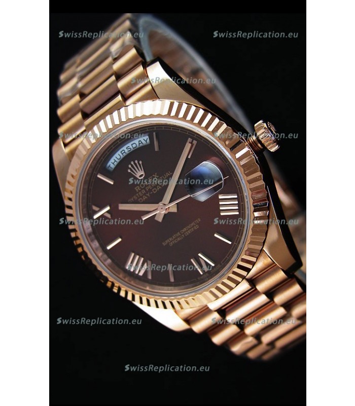 Rolex Day-Date 40MM Rose Gold in Brown Dial Roman Numerals Swiss Watch