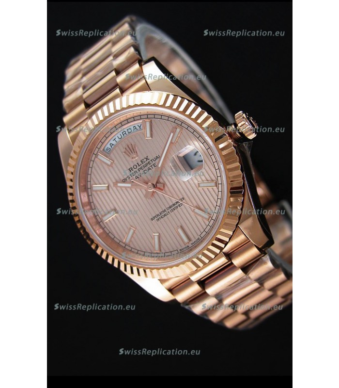 Rolex Day-Date 40MM Rose Gold in Pink Gold Textured Dial Roman Numerals Swiss Watch