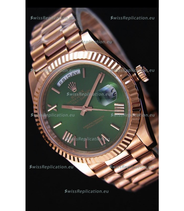 Rolex Day-Date 40MM Rose Gold in Green Dial with Roman Hour Numerals