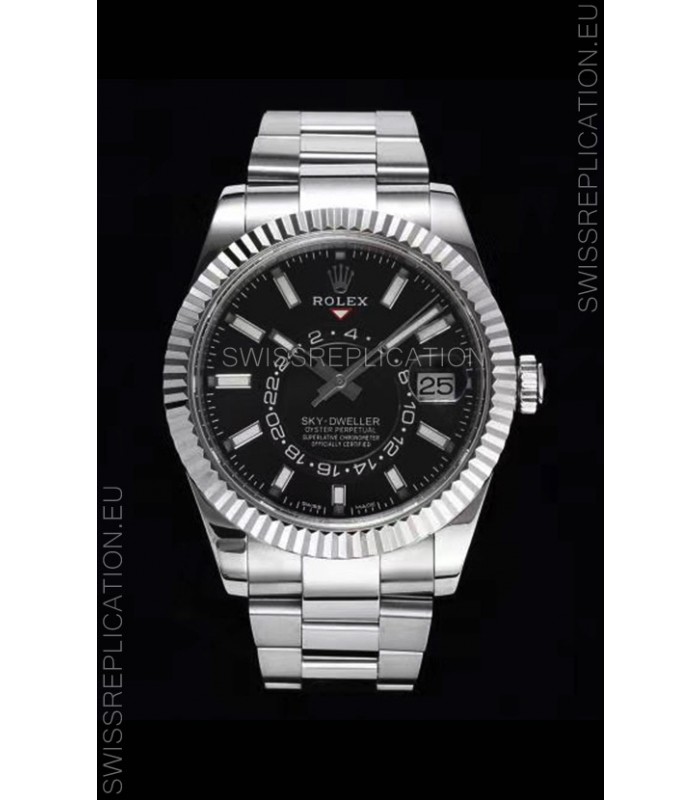Rolex Sky-Dweller REF# 326934 Black Dial Watch in 904L Steel Case 1:1 Mirror Replica