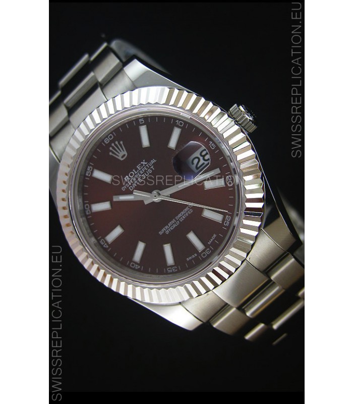 Rolex Datejust Japanese Replica Watch - Deep Red Dial in 41MM with Oyster Strap