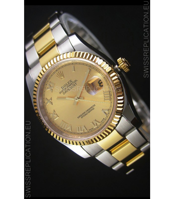 Rolex Datejust Replica Japanese Watch - Two Tone Plating with Gold Dial in 36MM Casing