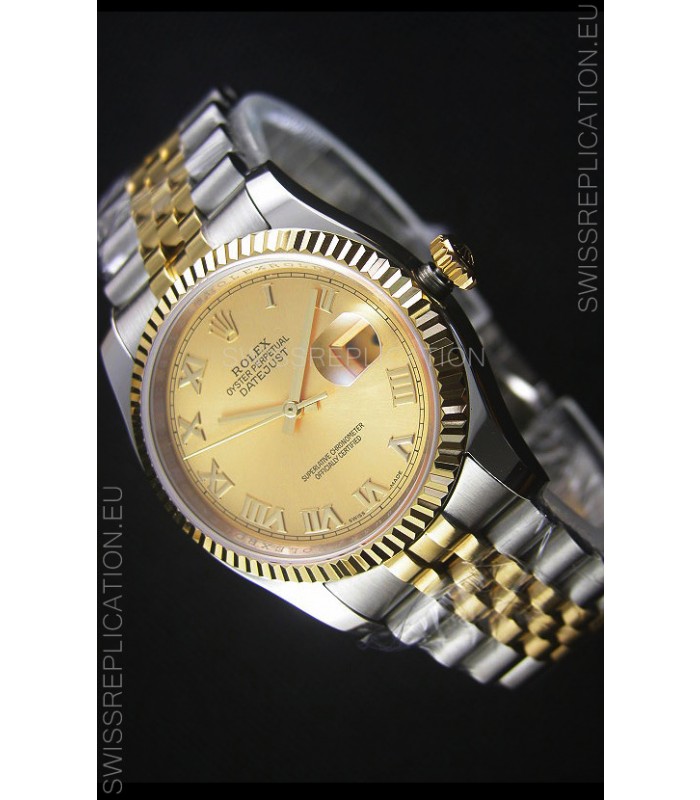 Rolex Datejust Replica Japanese Watch - Two Tone Plating with Gold Dial in 36MM Casing
