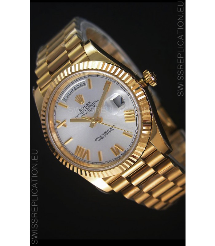 Rolex Day Date Japanese Replica Watch - Yellow Gold Casing in Steel Dial 40MM