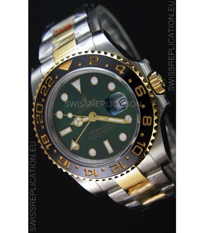 Rolex GMT Masters Japanese Replica Watch in Two Tone Rose Gold Casing Green Dial