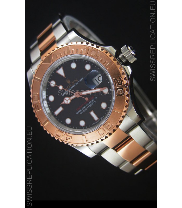 Rolex Yachtmaster Japanese Replica in Two Tone Rose Gold Casing Brown Dial - 40MM