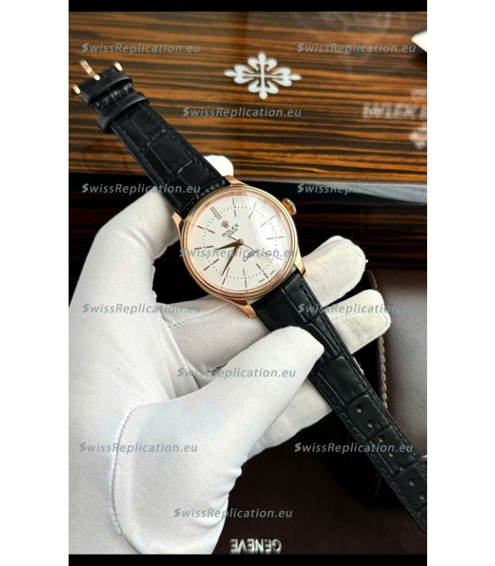 Rolex Cellini Date Ref#50505 Replica 1:1 Mirror Rose Gold Steel White Dial Watch 