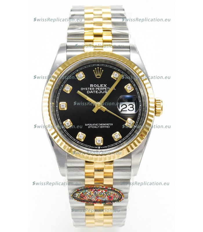 Rolex Super Clone Datejust ETA 3235 Movement 36MM Two Tone Yellow Gold Swiss Black Dial Watch
