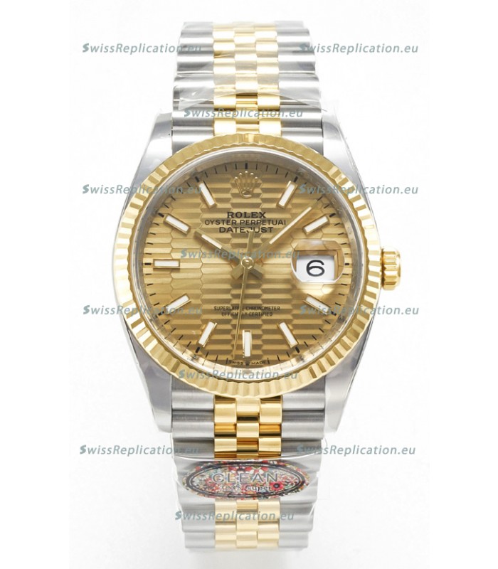 Rolex Super Clone Datejust ETA 3235 Movement 36MM Two Tone Yellow Gold Swiss Fluted Dial