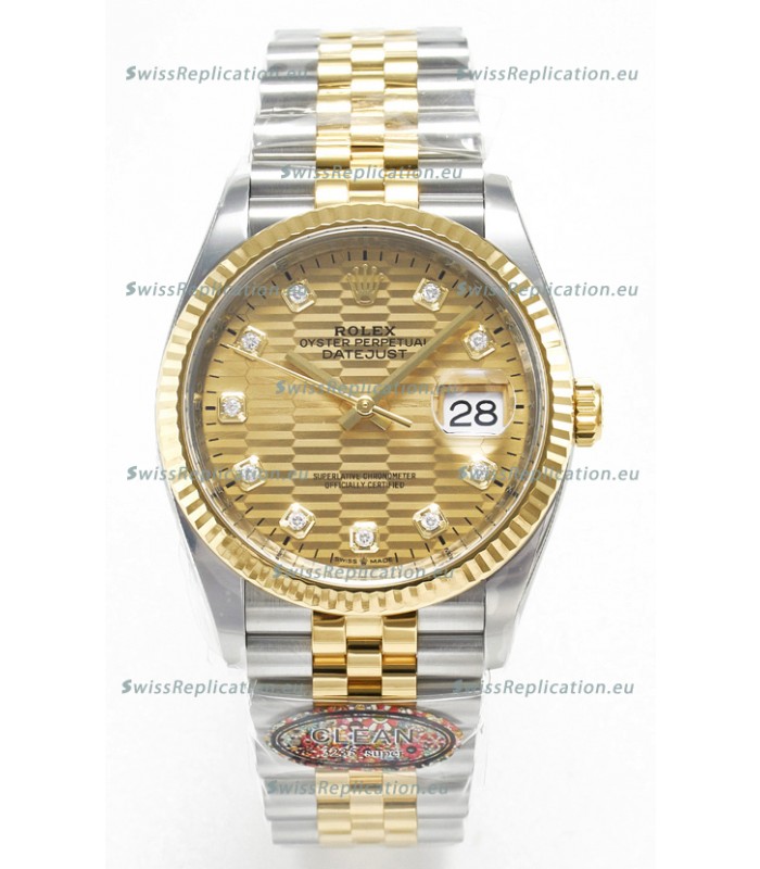 Rolex Super Clone Datejust ETA 3235 Movement 36MM Two Tone Yellow Gold Swiss Fluted Dial
