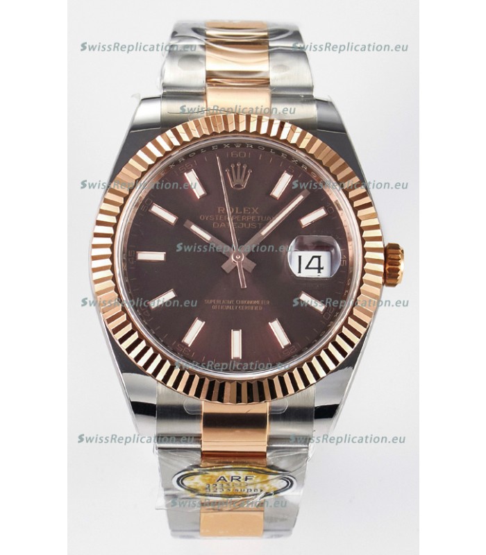 Rolex Super Clone Datejust ETA 3235 Movement 41MM Two Tone Rose Gold Plating Brown Dial Watch