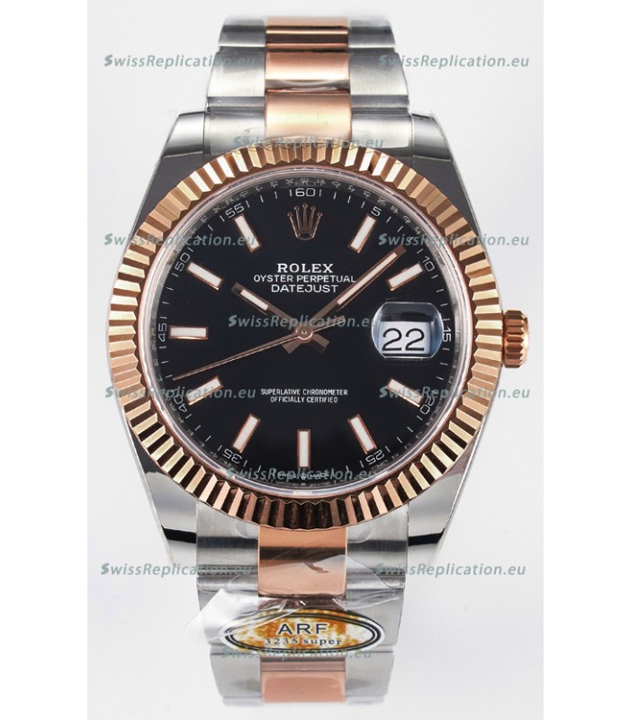 Rolex Super Clone Datejust ETA 3235 Movement 41MM Two Tone Rose Gold Plating Black Dial Watch