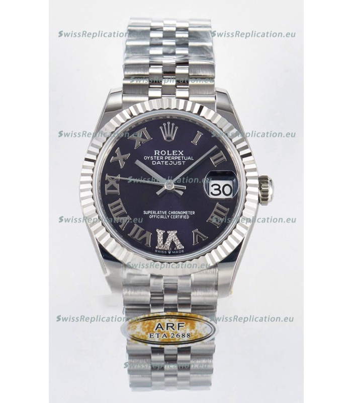 Rolex Super Clone Datejust ETA 2688 Movement 31MM Stainless Steel Purple Roman Dial Watch 