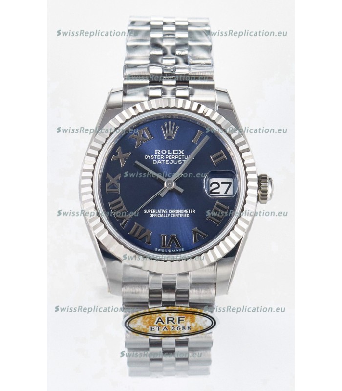 Rolex Super Clone Datejust ETA 2688 Movement 31MM Stainless Steel Blue Roman Dial Watch 