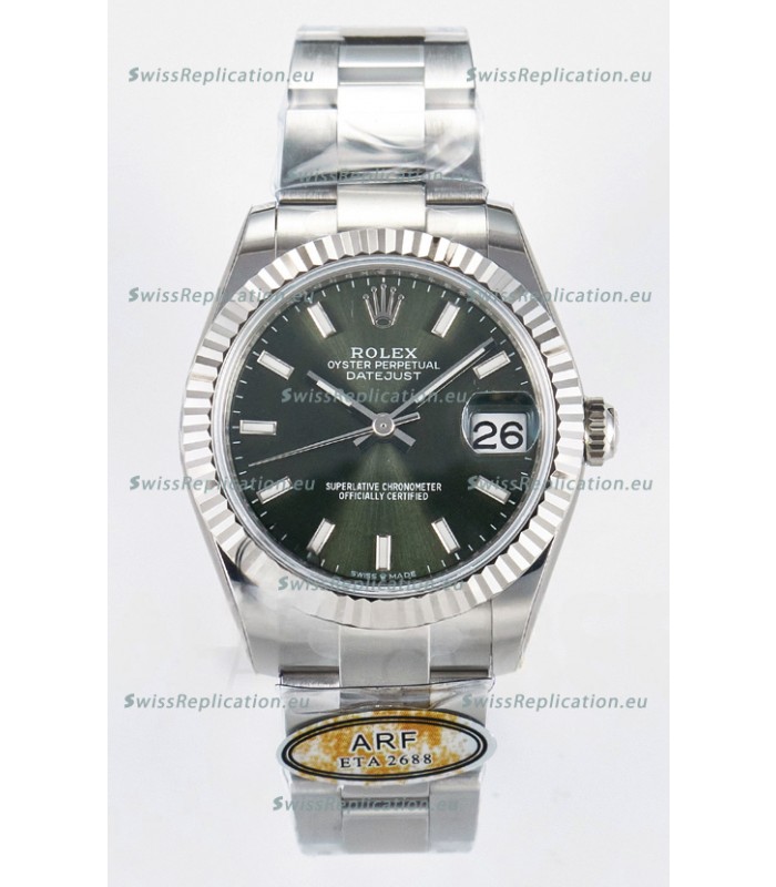 Rolex Super Clone Datejust ETA 2688 Movement 31MM Stainless Steel Case Green Dial Watch