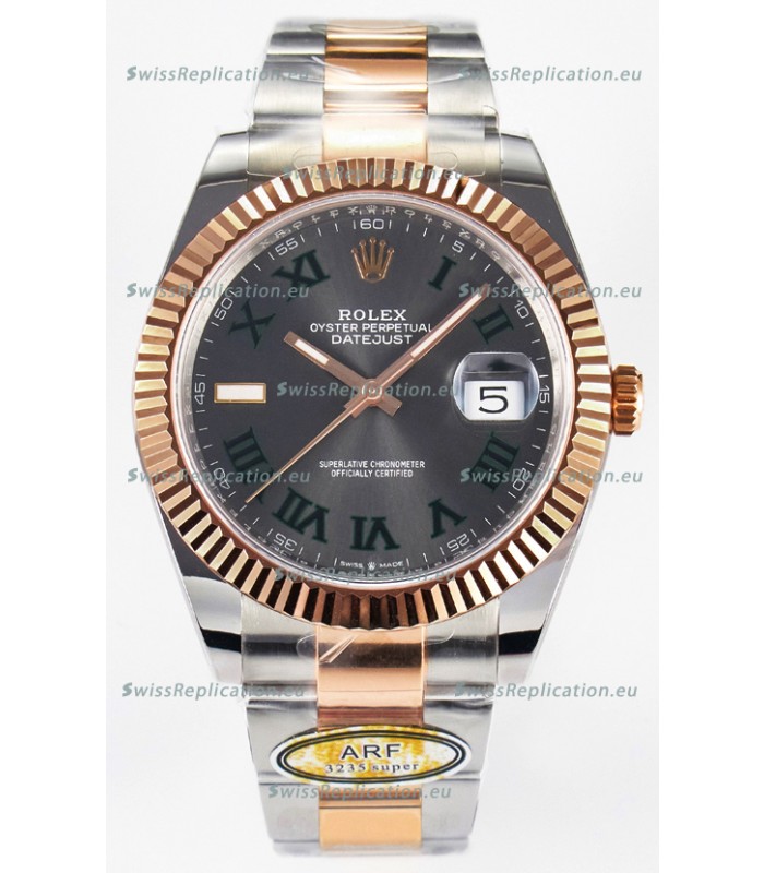 Rolex Super Clone Datejust ETA 3235 Movement 41MM Two Tone Rose Gold Plating Roman Dial Watch