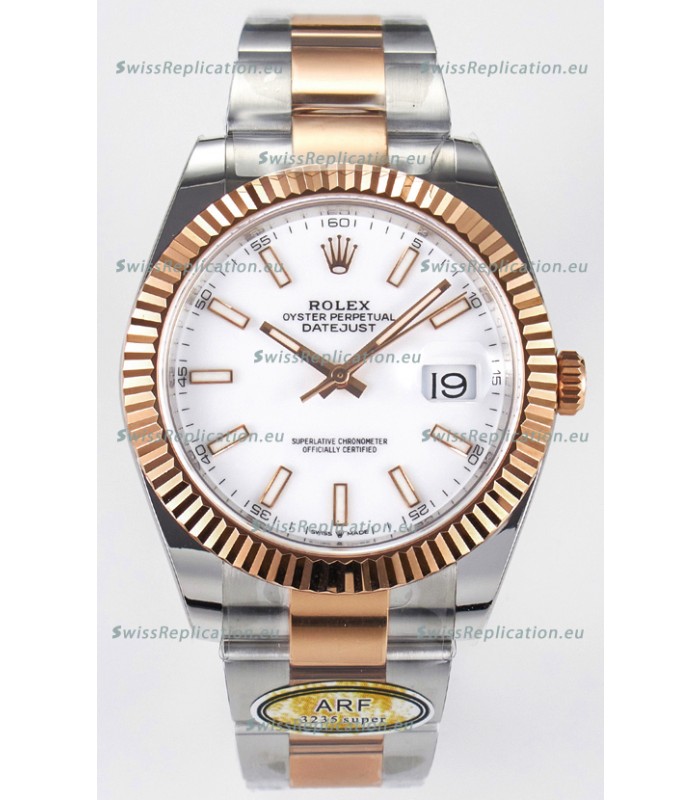 Rolex Super Clone Datejust ETA 3235 Movement 41MM Two Tone Rose Gold Plating White Dial Watch
