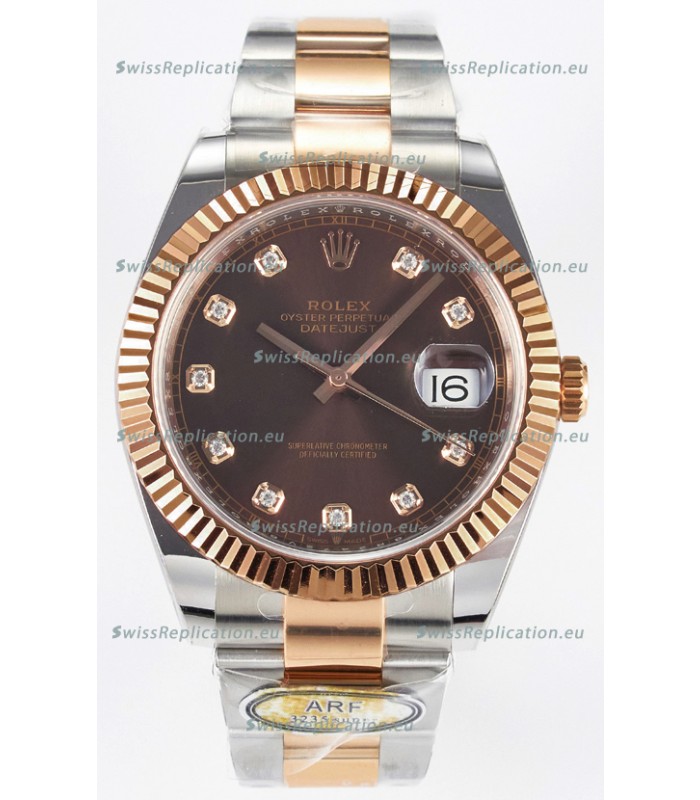 Rolex Super Clone Datejust ETA 3235 Movement 41MM Two Tone Rose Gold Plating Brown Dial Watch