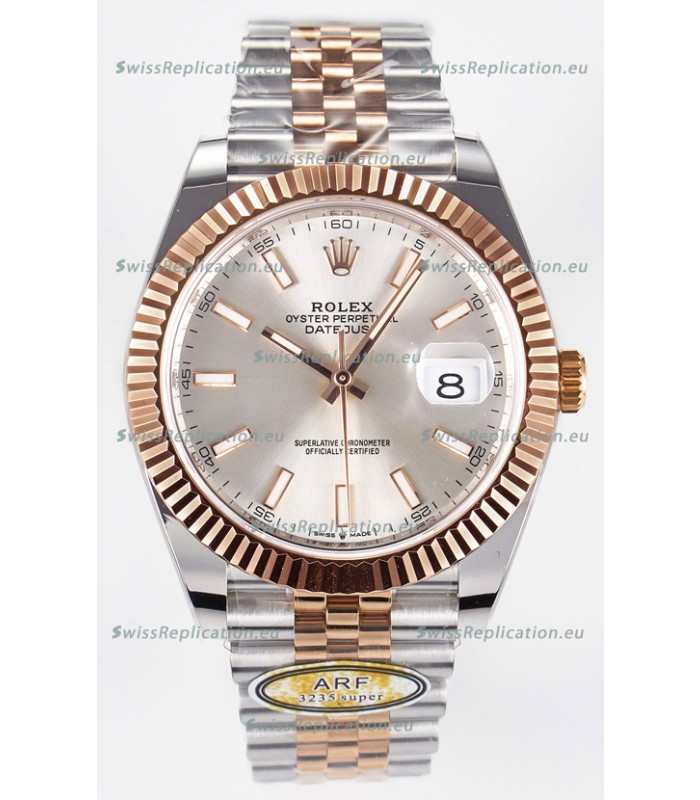 Rolex Super Clone Datejust ETA 3235 Movement 41MM Two Tone Rose Gold Plating Steel Dial Watch