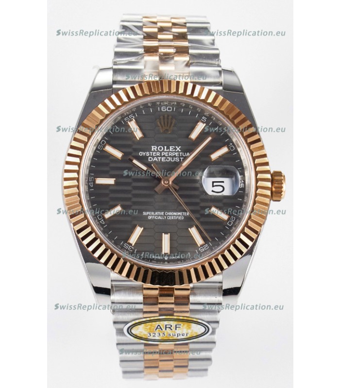 Rolex Super Clone Datejust ETA 3235 Movement 41MM Two Tone Rose Gold Plating Fluted Dial Watch