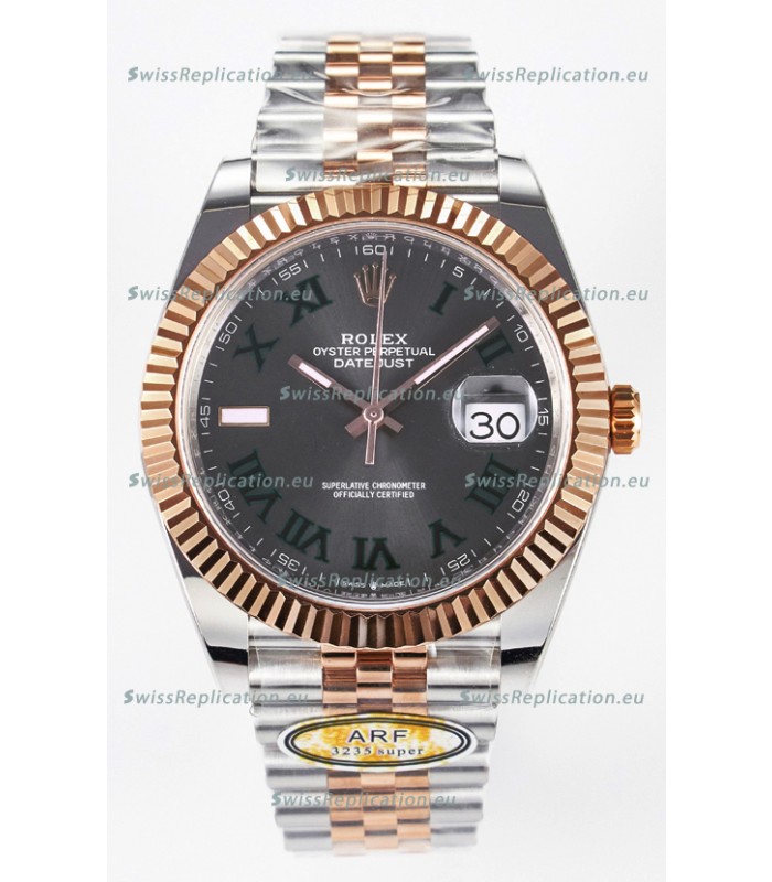 Rolex Super Clone Datejust ETA 3235 Movement 41MM Two Tone Rose Gold Plating Roman Dial Watch