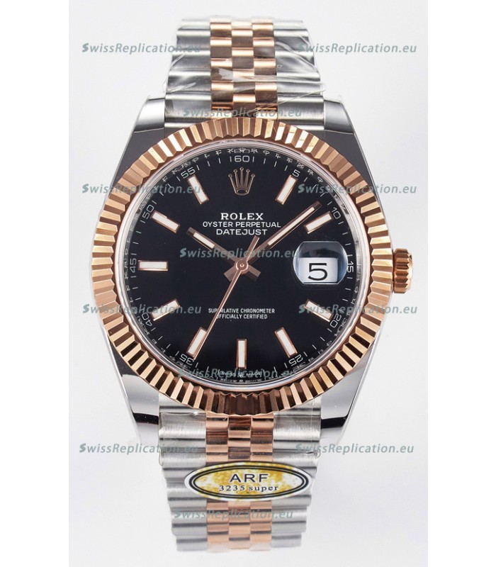 Rolex Super Clone Datejust ETA 3235 Movement 41MM Two Tone Rose Gold Plating Black Dial Watch