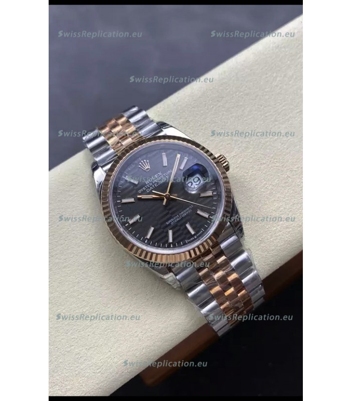 Rolex Super Clone Datejust ETA 3235 Movement 36MM Two Tone Yellow Gold Grey Fluted Dial Watch
