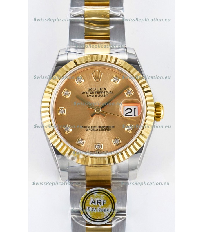 Rolex Super Clone Datejust ETA 2688 Movement 31MM Two Tone Yellow Gold Swiss Gold Dial