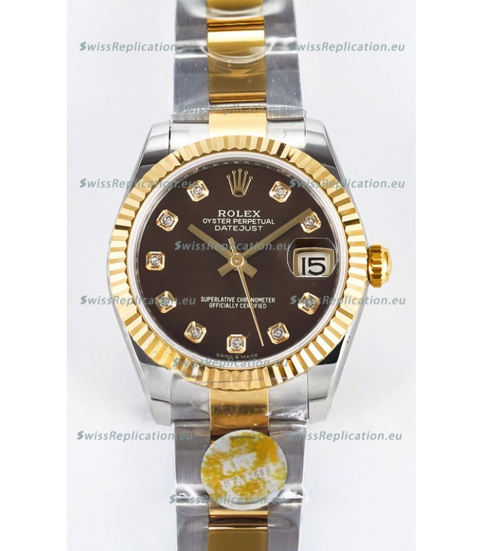 Rolex Super Clone Datejust ETA 2688 Movement 31MM Two Tone Yellow Gold Swiss Brown Dial
