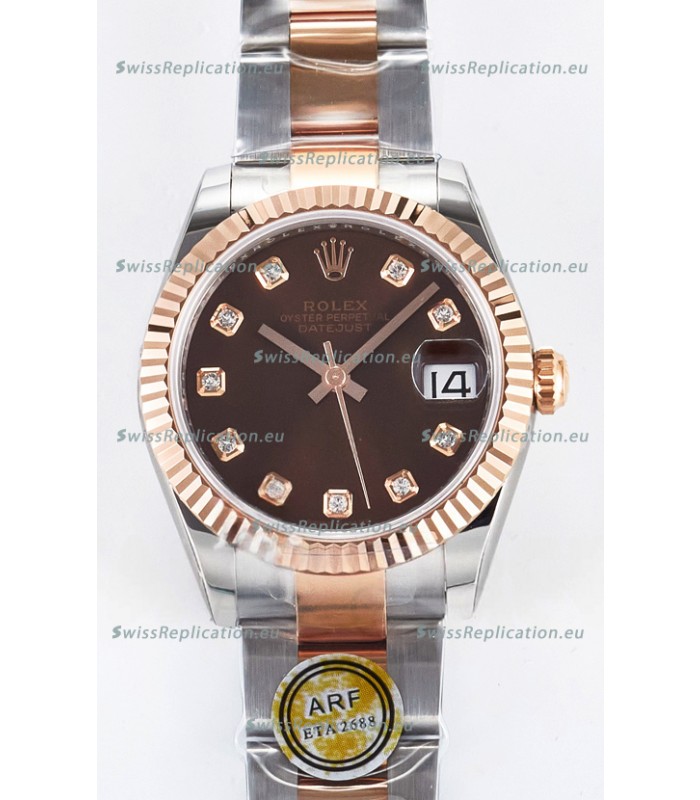 Rolex Super Clone Datejust ETA 2688 Movement 31MM Two Tone Rose Gold Swiss Brown Dial