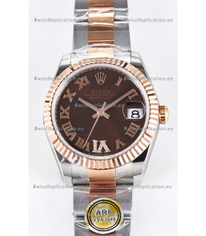 Rolex Super Clone Datejust ETA 2688 Movement 31MM Two Tone Rose Gold Swiss Brown Dial